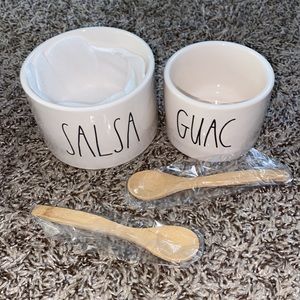 Rae Dunn Salsa and Guac Bowl with Bamboo Spoons